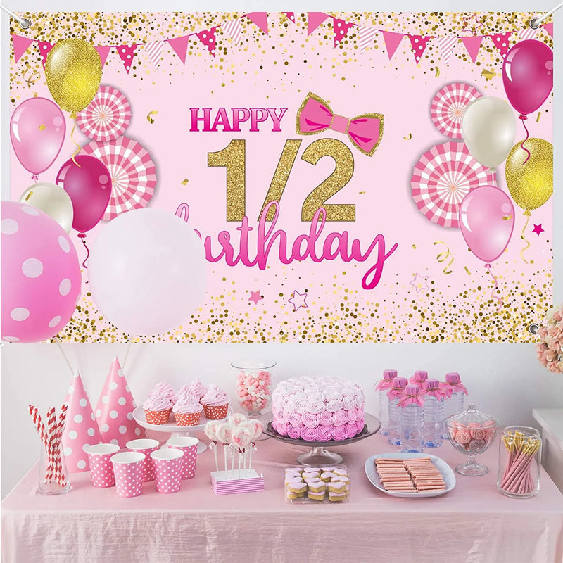 Half Birthday Girls Party Personalized Backdrop.