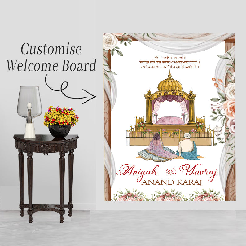 Indian Punjabi Wedding Anand Karaj Ceremony Welcome Board for Decoration