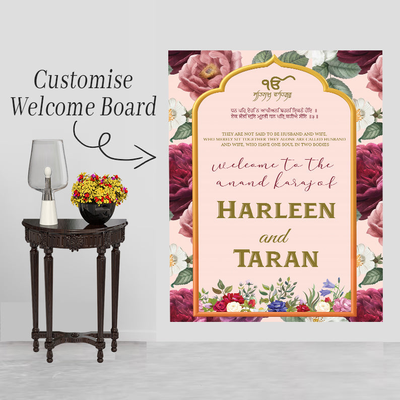 Indian Punjabi Wedding Anand Karaj Ceremony Welcome Board for Decoration