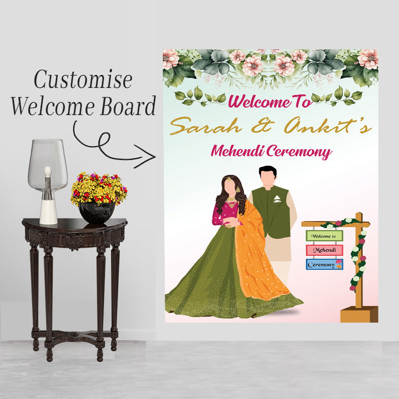 Mehndi Ceremony Signage or Welcome Board for Decoration