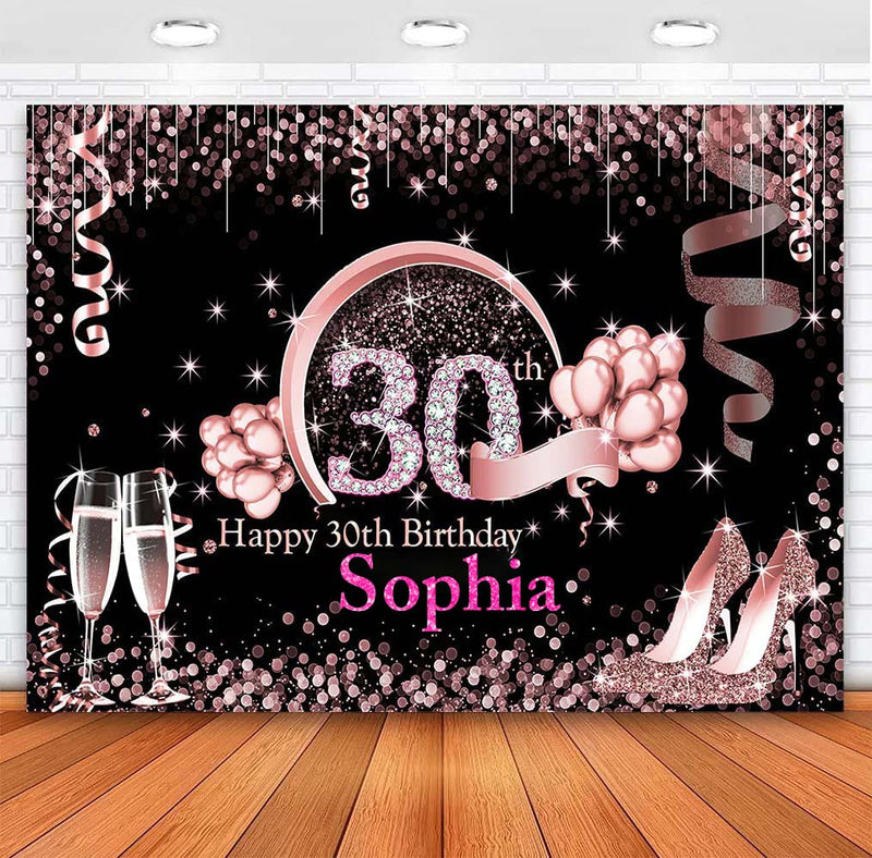 30th Theme Birthday Party Personalized Backdrop.