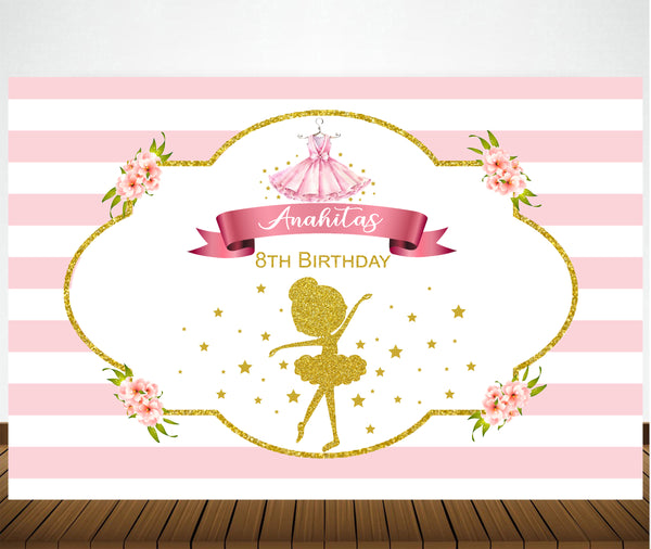 Ballerina Birthday Party Personalized Backdrop.