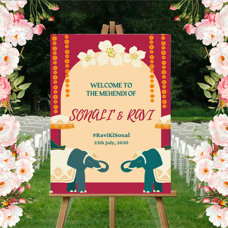 Mehndi Ceremony Signage or Welcome Board for Decoration