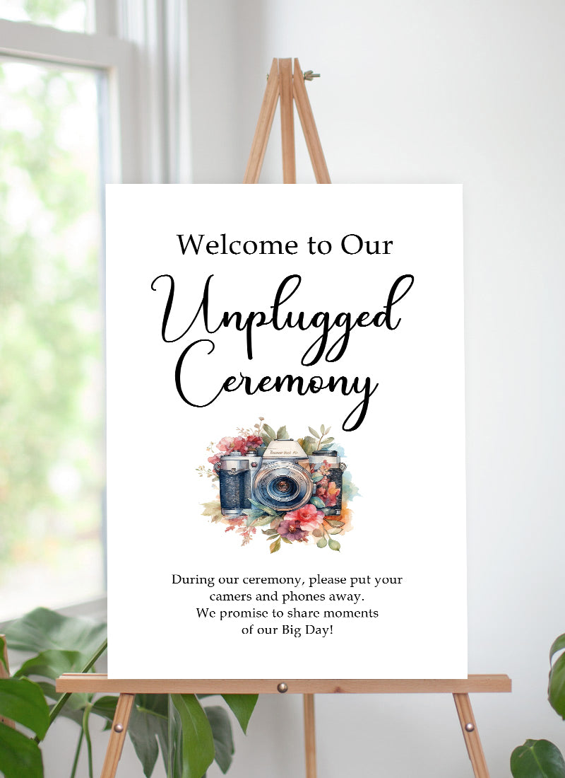 Unplugged Ceremony Wedding Welcome Sign Board for Decoration