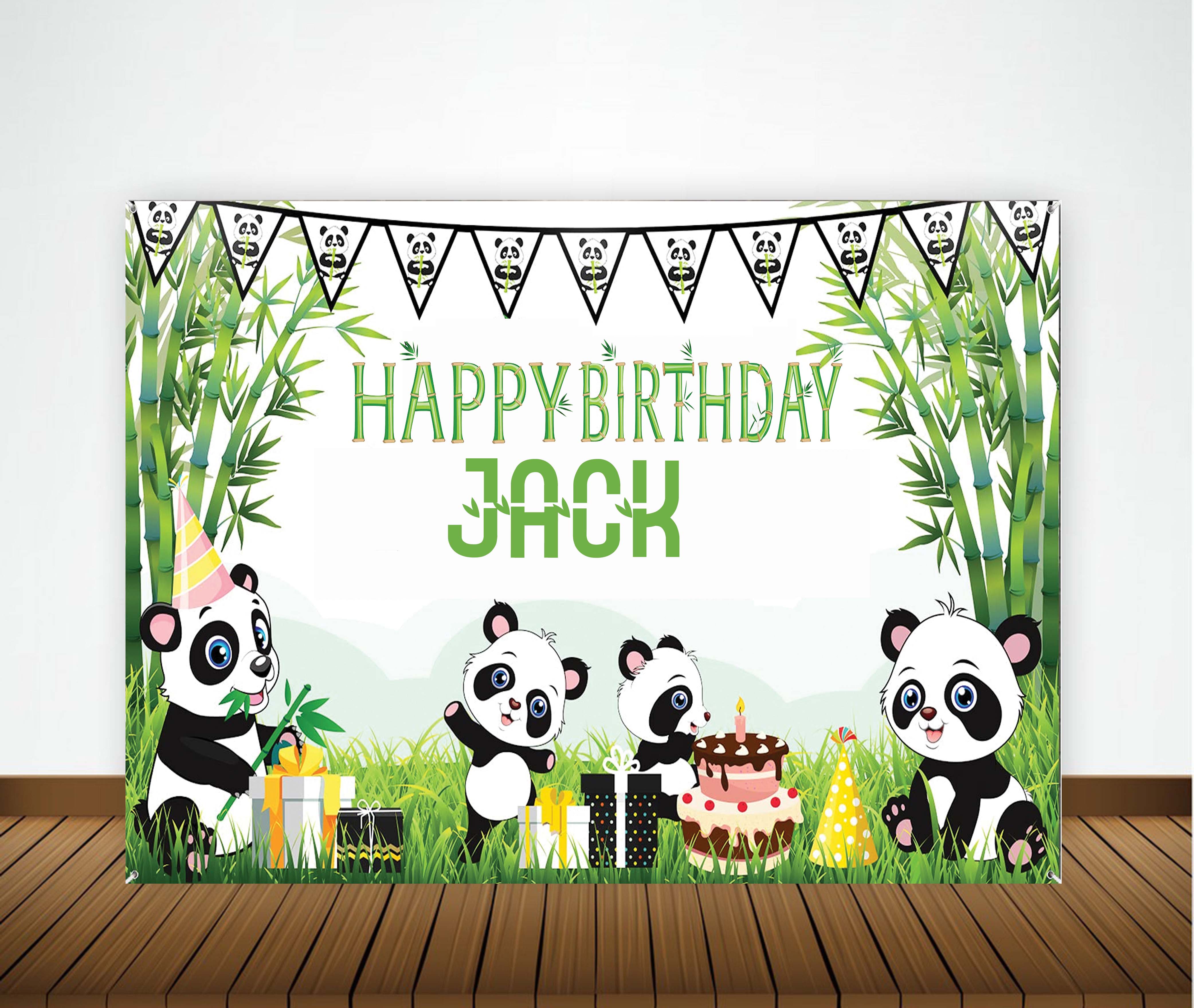 Panda Birthday Party Personalized Backdrop.