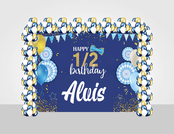 Half Birthday Boys Birthday Party Decoration Kit With Personalized Backdrop.