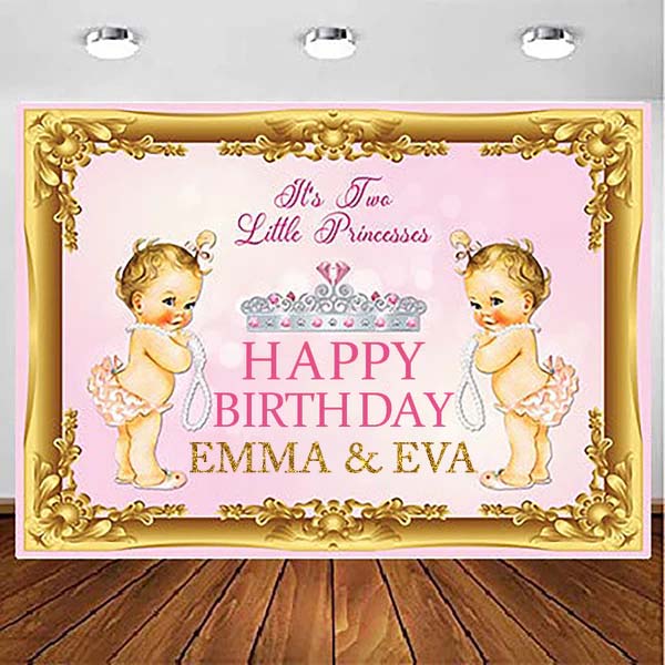 Twin Girls Birthday Party Personalized Backdrop.