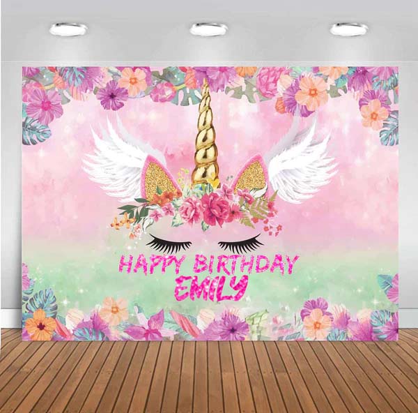 Unicorn Theme Birthday Party Personalized Backdrop.