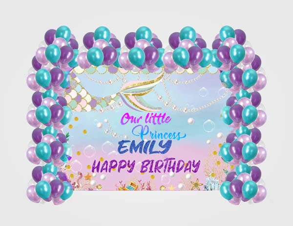 Mermaid Theme  Birthday Party Decoration Kit With Personalized Backdrop.
