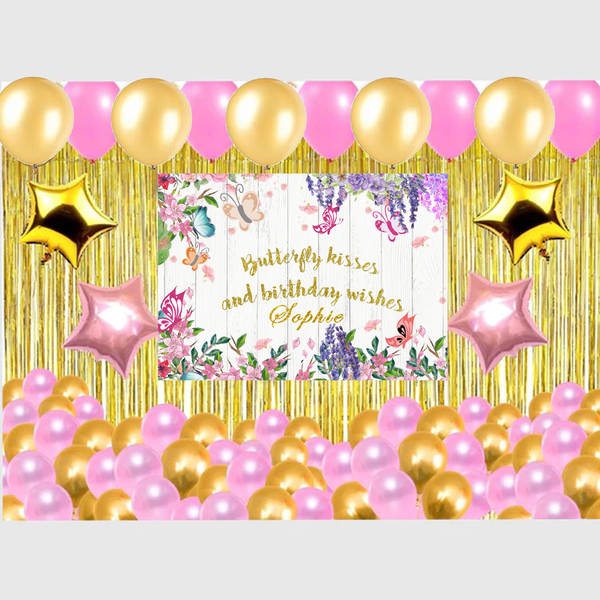 Butterflies & Fairies Birthday Party Complete Set with Personalized Backdrop