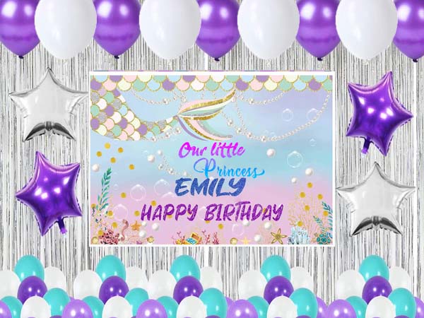 Mermaid Birthday Party Complete Set with Personalized Backdrop