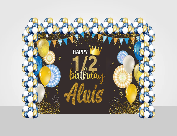 Half Birthday Boys Birthday Party Decoration Kit With Personalized Backdrop.