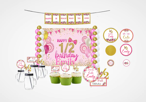 Half Birthday Girls Theme Complete Personalize Party Kit