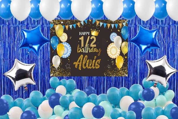 Half Birthday Boys  Party Complete Set with Personalized Backdrop