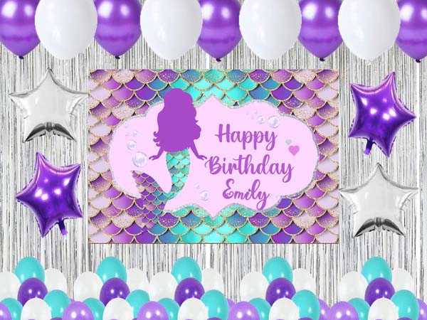 Mermaid Birthday Party Complete Set with Personalized Backdrop