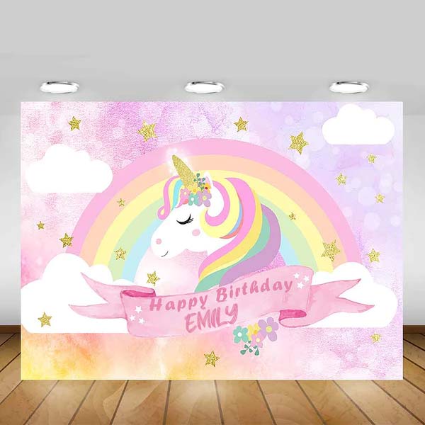 Unicorn Theme Birthday Party Personalized Backdrop.