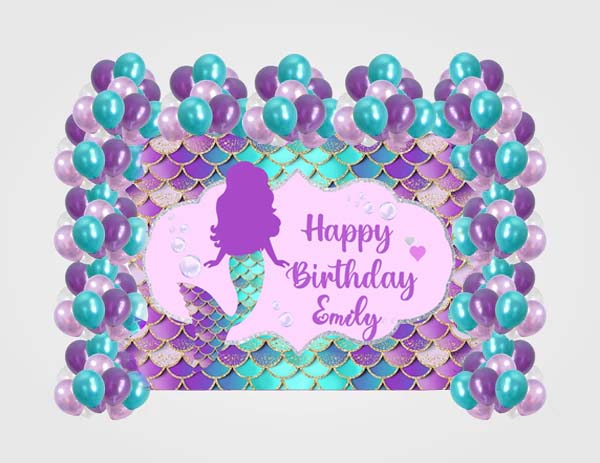 Mermaid Theme  Birthday Party Decoration Kit With Personalized Backdrop.