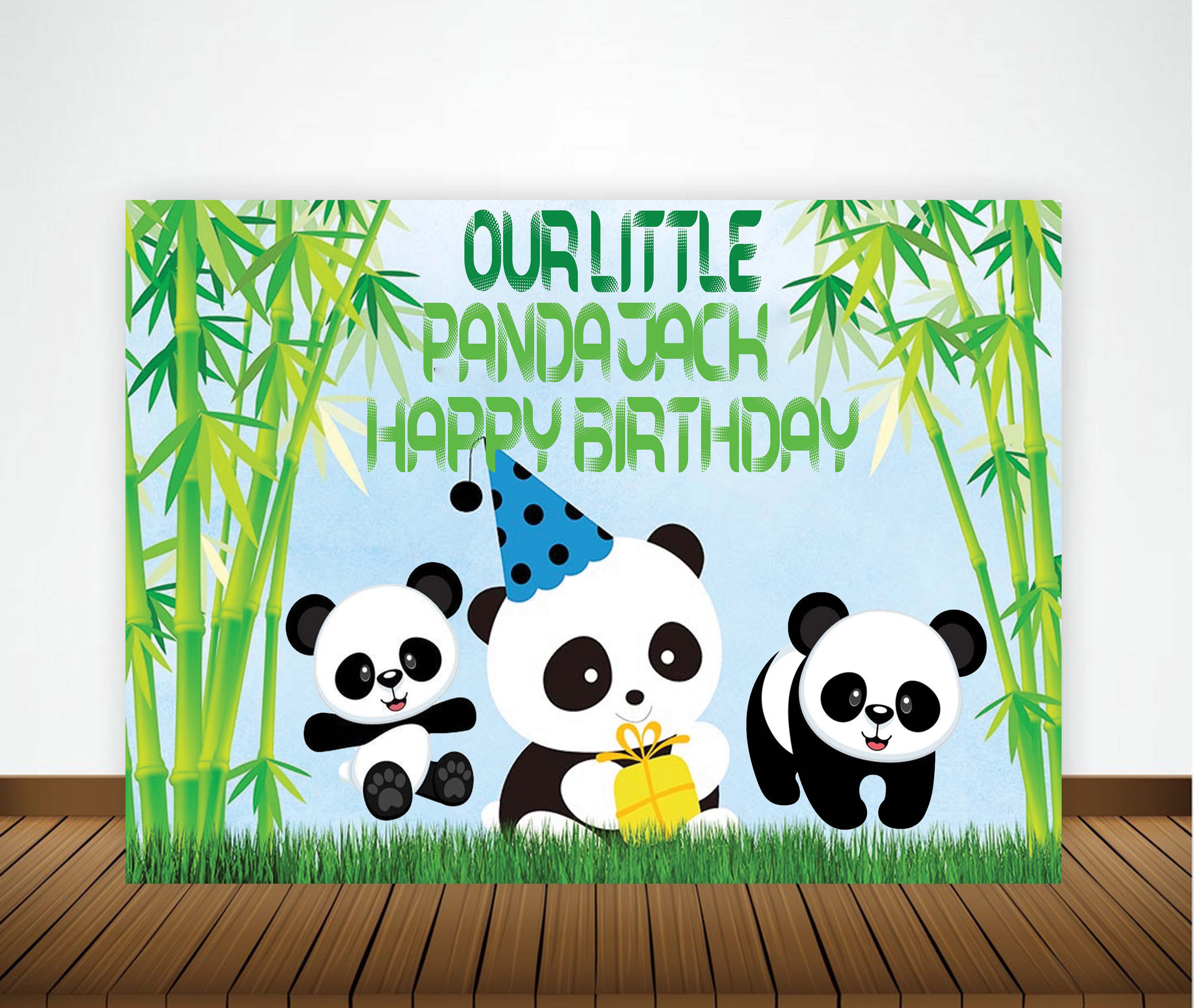 Panda Birthday Party Personalized Backdrop.