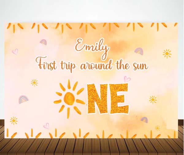 First Trip Around The Sun Birthday Party Personalized Backdrop.