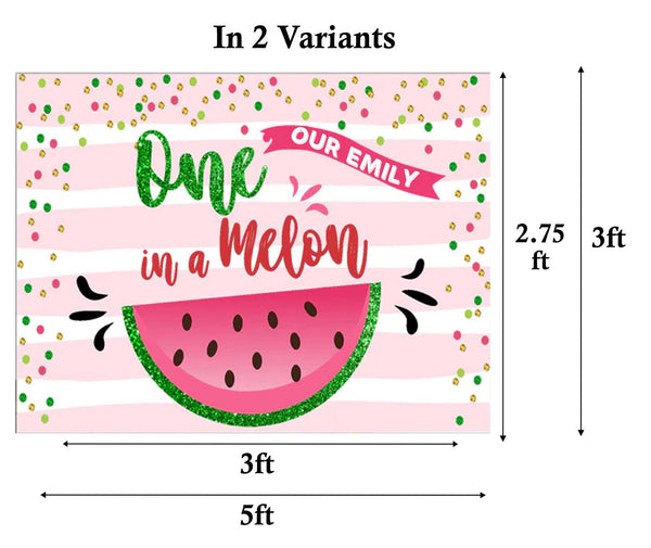 One In A Melon Birthday Party Personalized Backdrop.