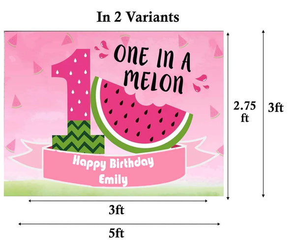 One In A Melon Birthday Party Personalized Backdrop.