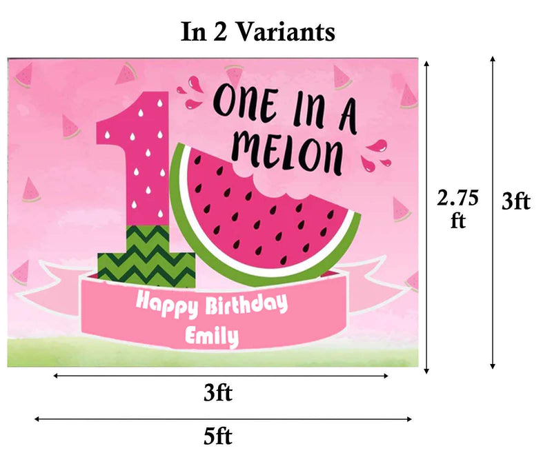 One In A Melon Birthday Party Personalized Backdrop.