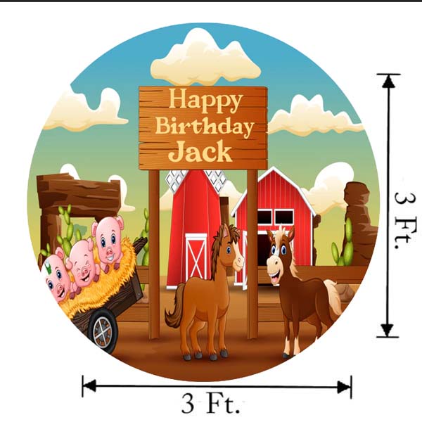 Farm Animal Theme Birthday Party Round Backdrop