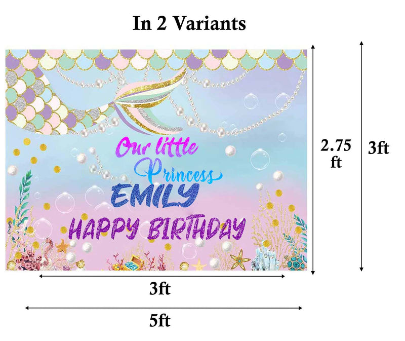 Mermaid Theme Birthday Party Personalized Backdrop.