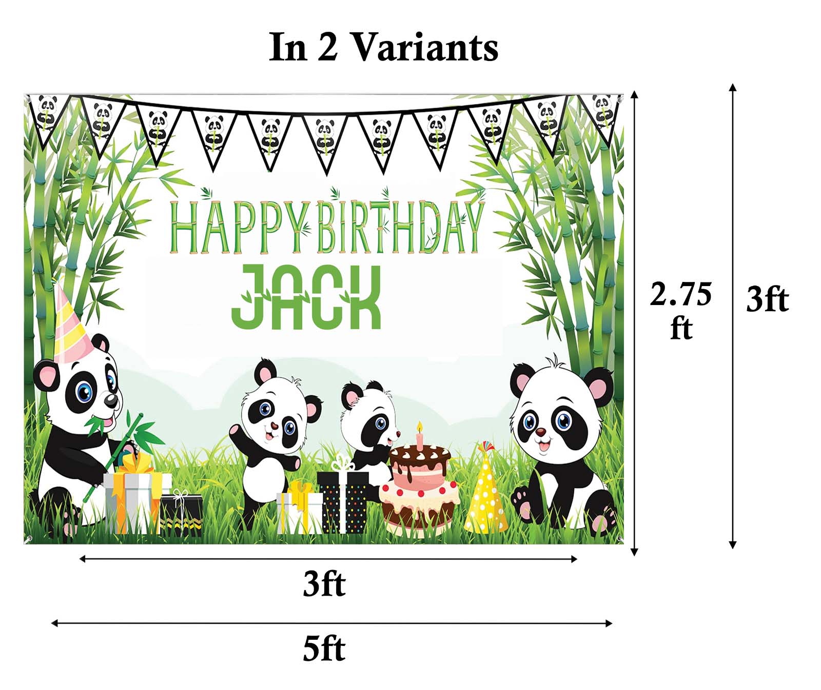 Panda Birthday Party Personalized Backdrop.