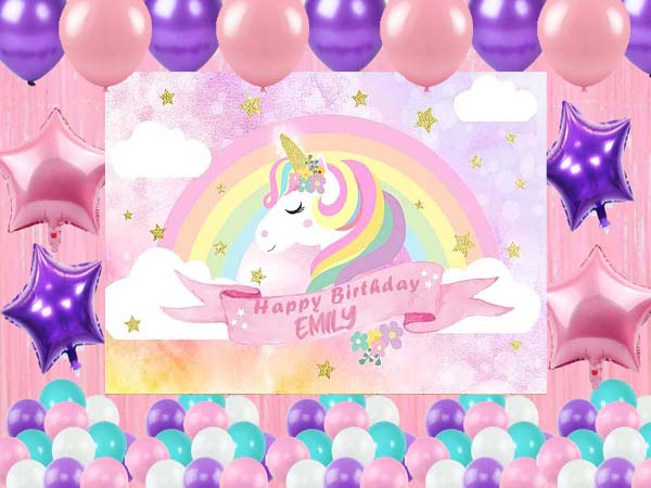 Unicorn Birthday Party Complete Set with Personalized Backdrop