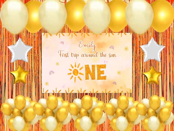 First Trip Around The Sun Birthday Party Complete Set with Personalized Backdrop