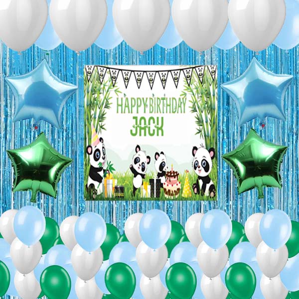 Panda Birthday Party Complete Set with Personalized Backdrop