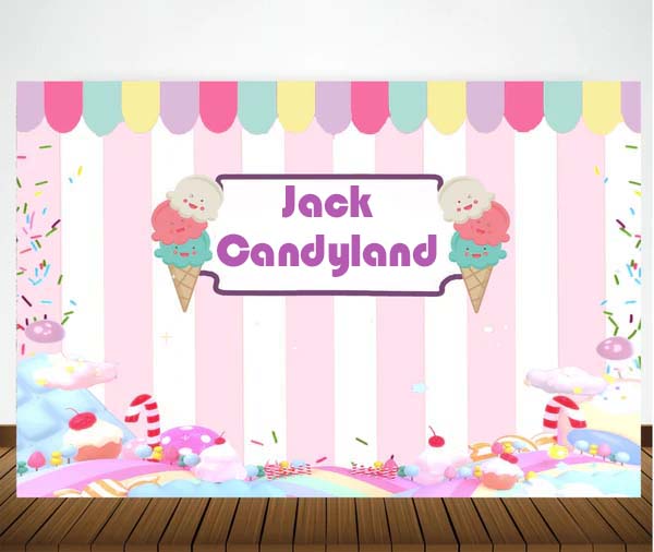 Candyland Birthday Party Personalized Backdrop.