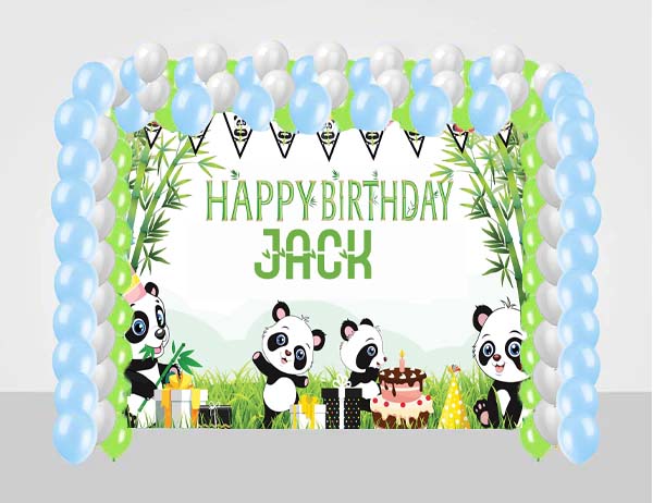 Panda Birthday Party Decoration Kit With Personalized Backdrop.