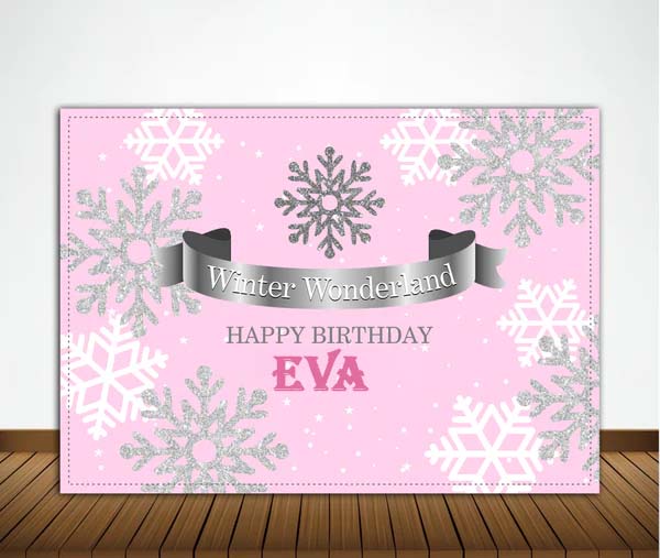 Winter Wonderland Theme Birthday Party Personalized Backdrop.