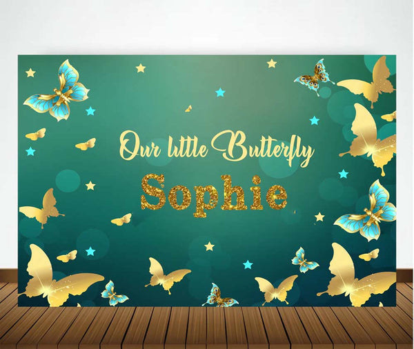 Butterflies & Fairies Theme Birthday Party Personalized Backdrop.