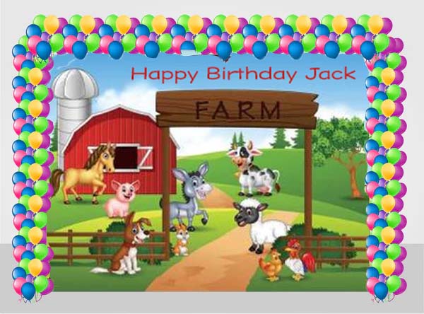 Farm Animal Birthday Party Decoration Kit With Personalized Backdrop.