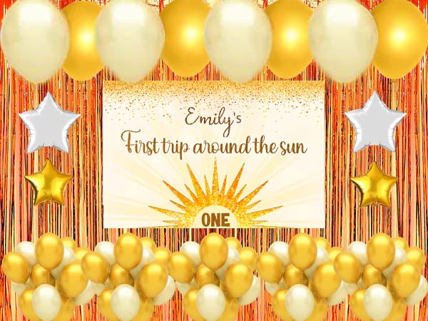First Trip Around The Sun Birthday Party Complete Set with Personalized Backdrop