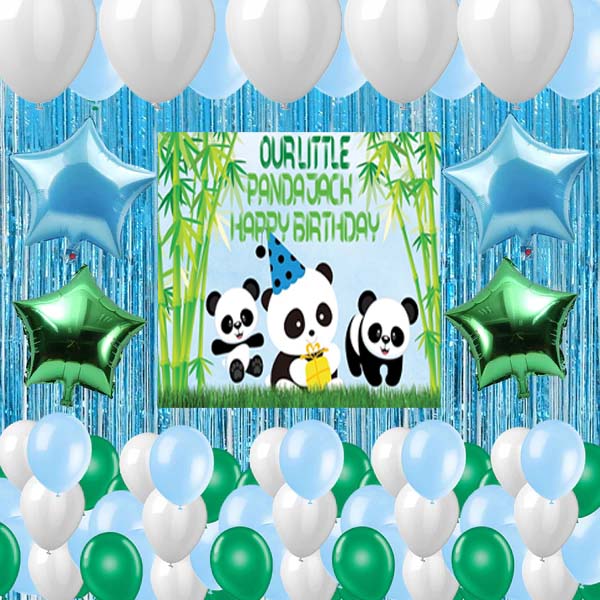 Panda Birthday Party Complete Set with Personalized Backdrop