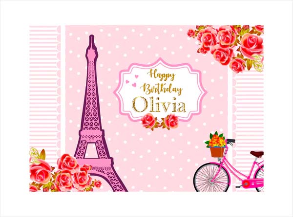 Paris Birthday Party Personalized Backdrop.