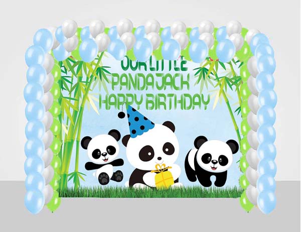Panda Birthday Party Decoration Kit With Personalized Backdrop.