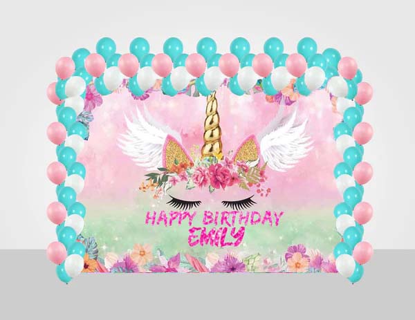 Unicorn Theme  Birthday Party Decoration Kit With Personalized Backdrop.