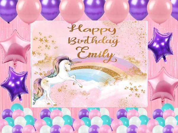 Unicorn Birthday Party Complete Set with Personalized Backdrop