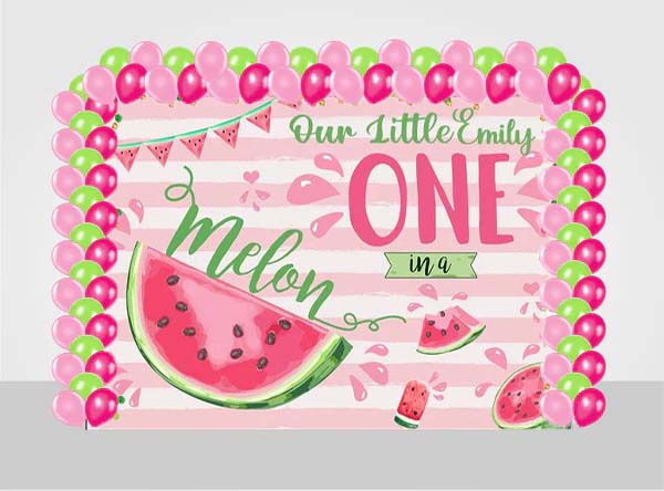 One In A Melon Birthday Party Decoration Kit With Personalized Backdrop.