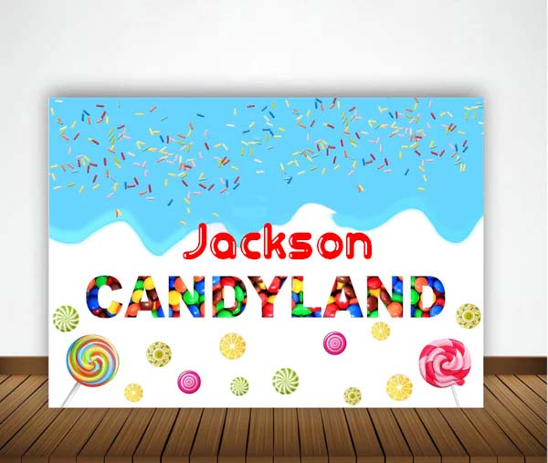 Candyland Birthday Party Personalized Backdrop.