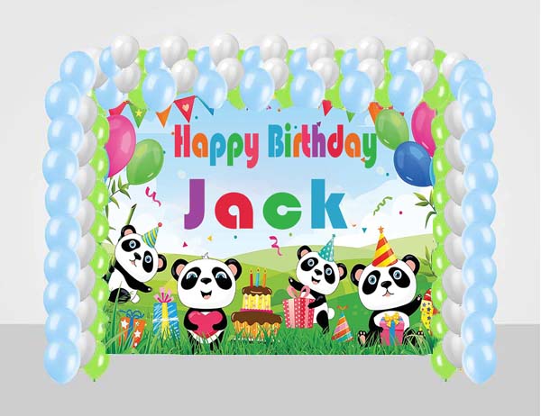 Panda Birthday Party Decoration Kit With Personalized Backdrop.