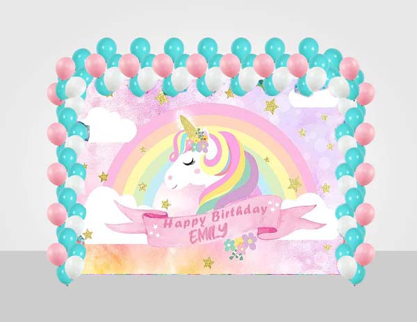Unicorn Theme  Birthday Party Decoration Kit With Personalized Backdrop.