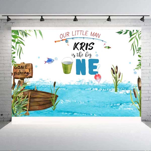 Little Man Theme Birthday Party Personalized Backdrop.