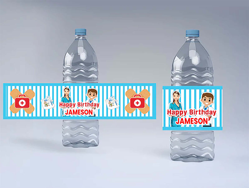 Doctor Theme Birthday Party Water Bottle Labels