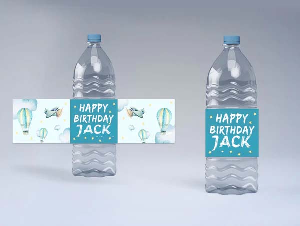 Air Plane Theme Birthday Party Water Bottle Labels